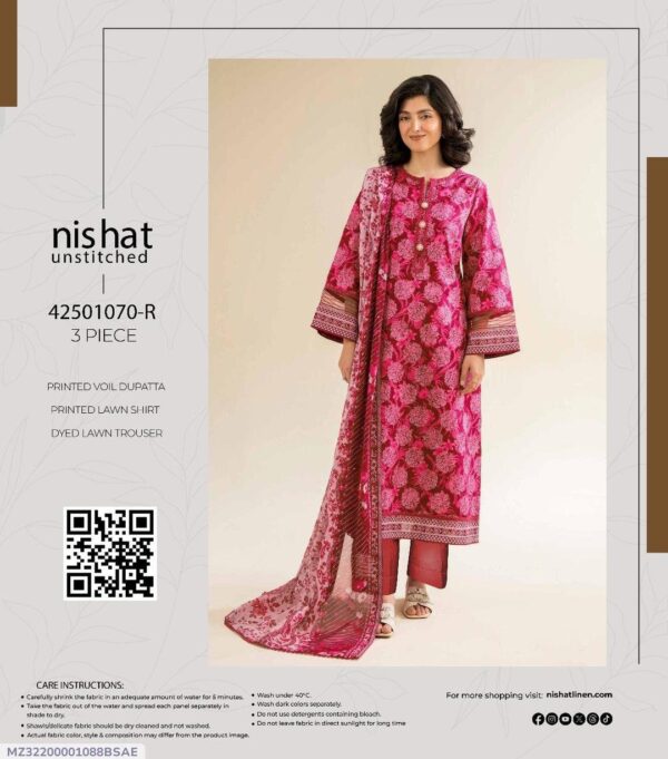 Nishat 3 Pcs Women's Unstitched Printed Suit